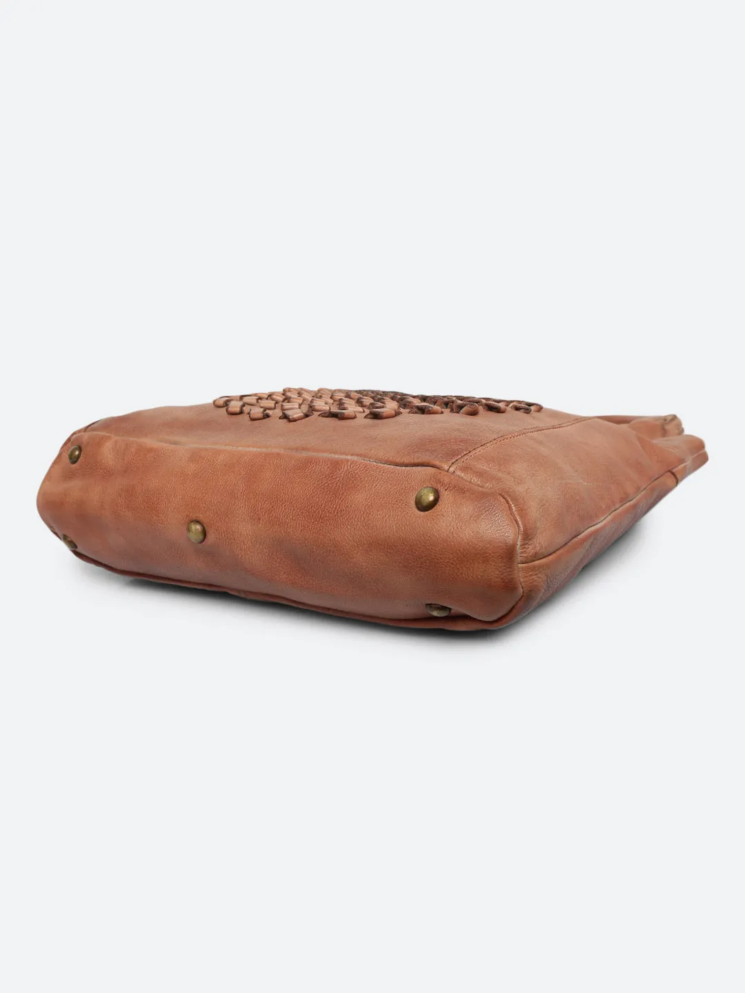 Glory: Top Handle Cognac Tote With 3D Ombre Flower